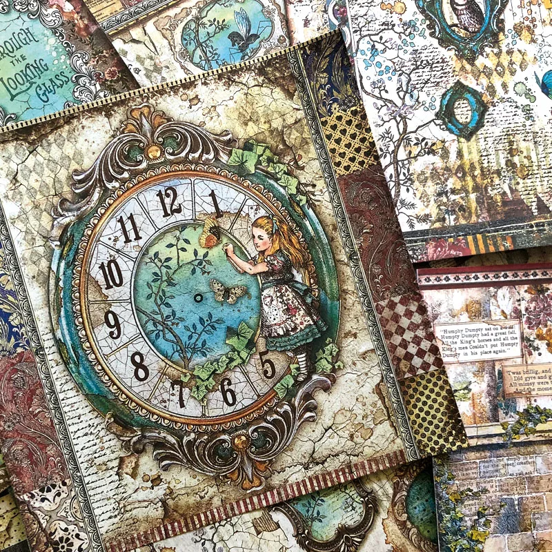 

5Pcs Vintage Alice Scrapbook Stickers Junk Journal Books Holiday Wrap Decorations Diary Album Scrapbook Stickers Happy Craft