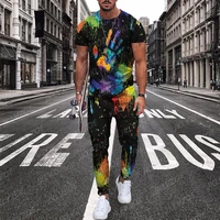 mens tracksuit colorful print t shirttrousers summer 2 pieces casual stylish sweatersuit set daily suit male clothing outfit