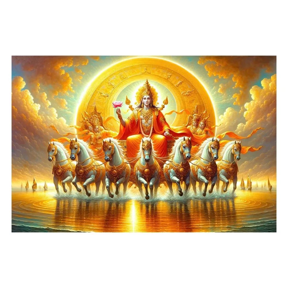 Индийский золотой религиозный постер с принтом Бога Золотая доспеха Лошадь