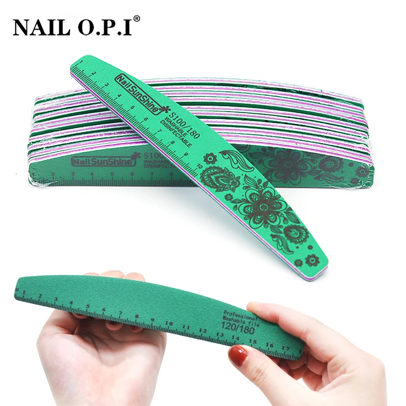 

25/50Pcs Ruler Half Moon Nail Art File Professional Material Nails Green Printed Acrylic Washable Buffer Manicura Pedicura Tools