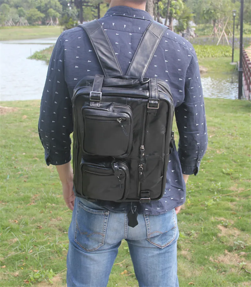 Retro fashion desig natural real leather men business portable coffee briefcase outdoor large-capacity multifunctional backpack