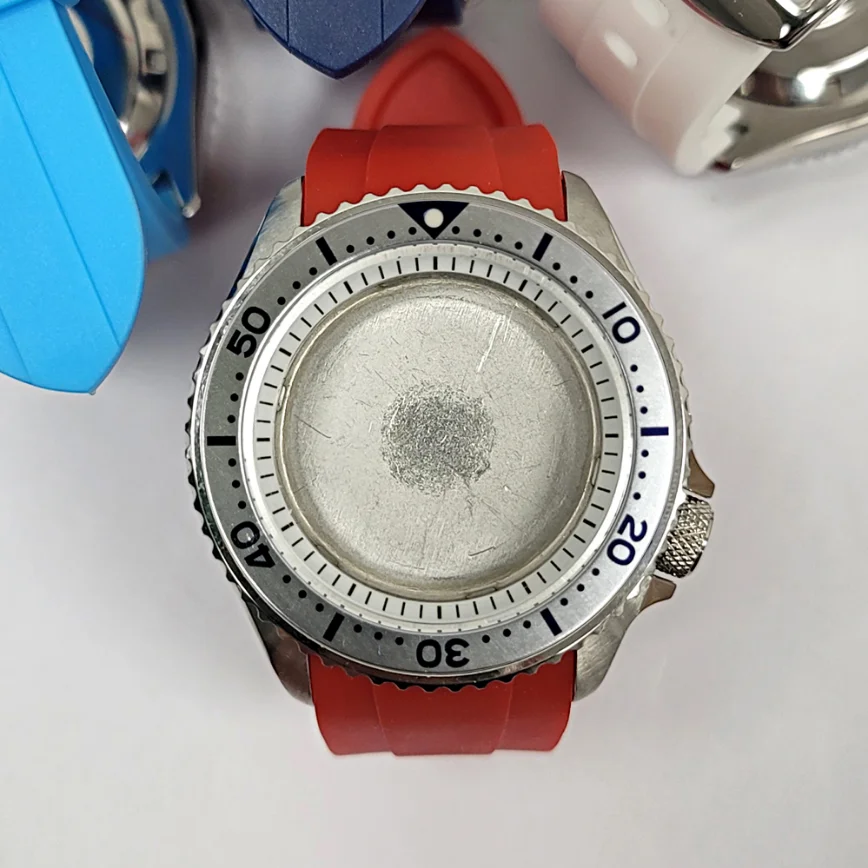 Watch Accessories 41.5MM Watch Case Steel Case Pin Buckle Red Tape Ring Mouth Black and White Inner Shadow Fits NH35/36/Movement