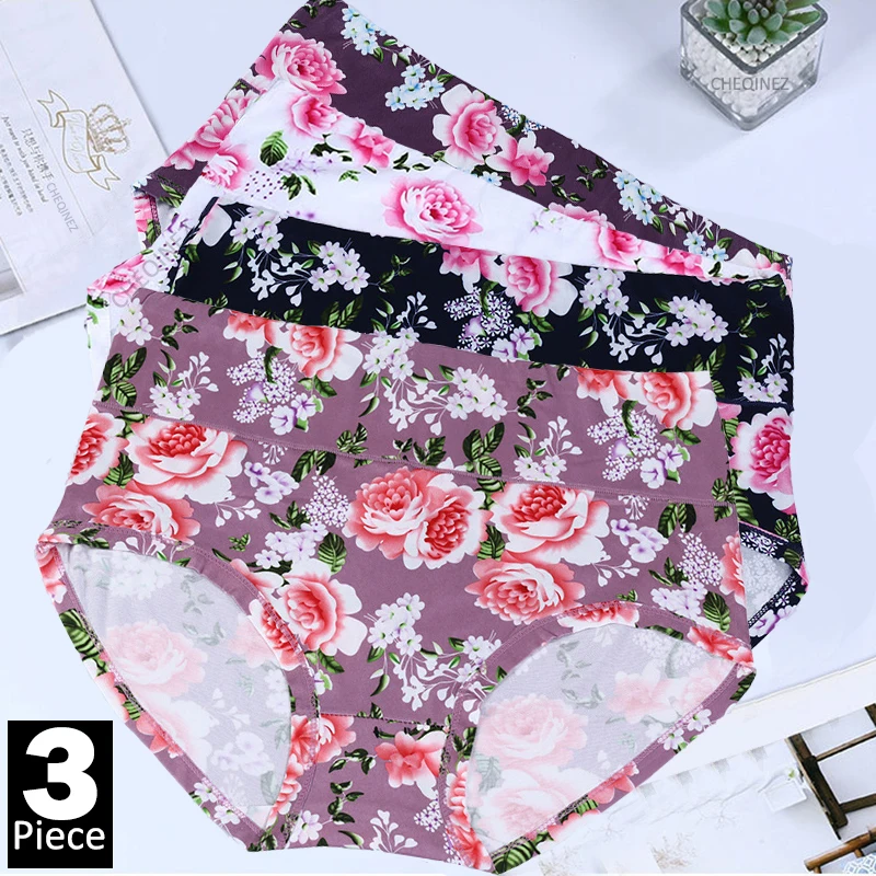 3 шт./партия женские хлопковые бесшовные трусы с высокой талией шт. / Lot Цветочные