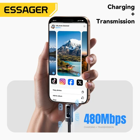 Кабель Essager Digital Dispaly USB C для iPhone 16 15 Xiaomi Huawei 100 Вт PD Быстрая зарядка для Macbook iPad Кабель типа C к типу C