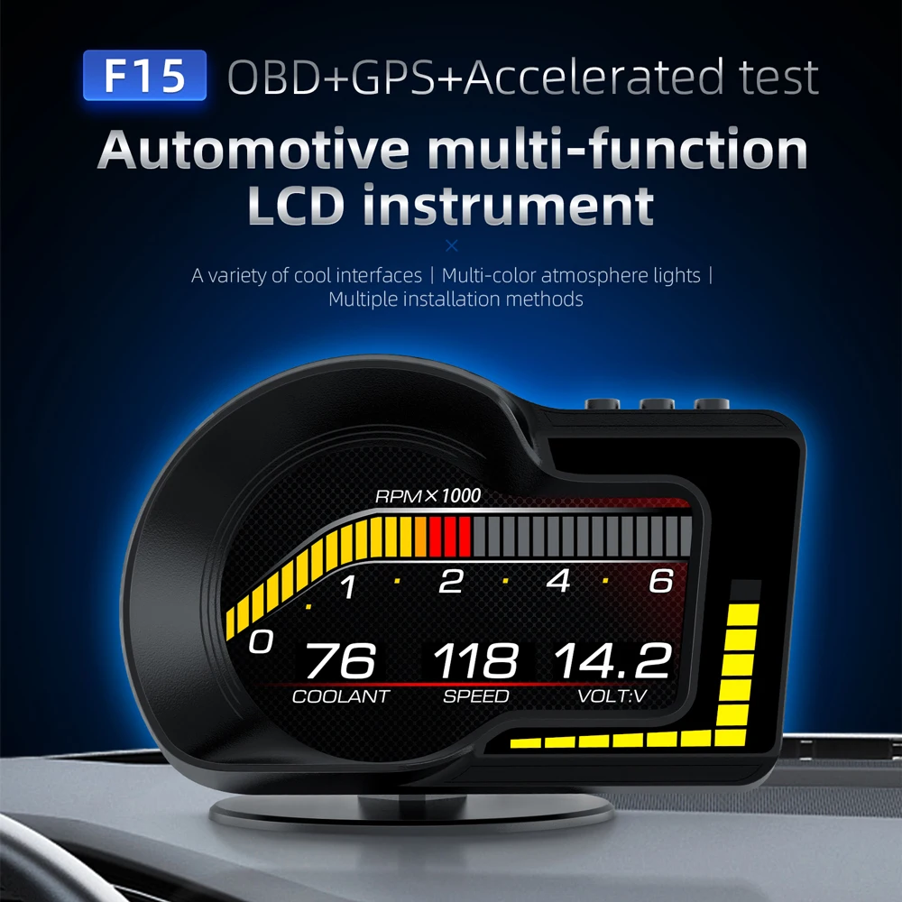 

HD GPS HUD Car Tachometer Digital Odometer Security Alarm Water Temp RPM Meter speedometer Vehicle Head-Up Display Fit All Cars