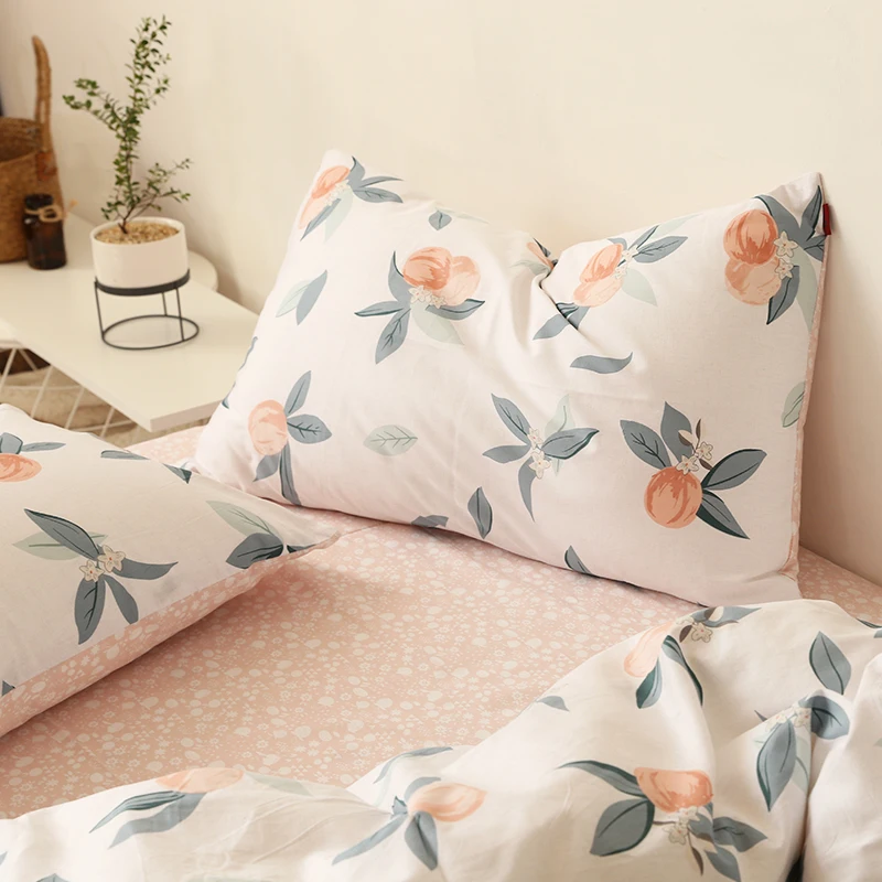 

100% cotton bedding set peach four-piece garden duvet cover American extra large pillowcase customized bed linen