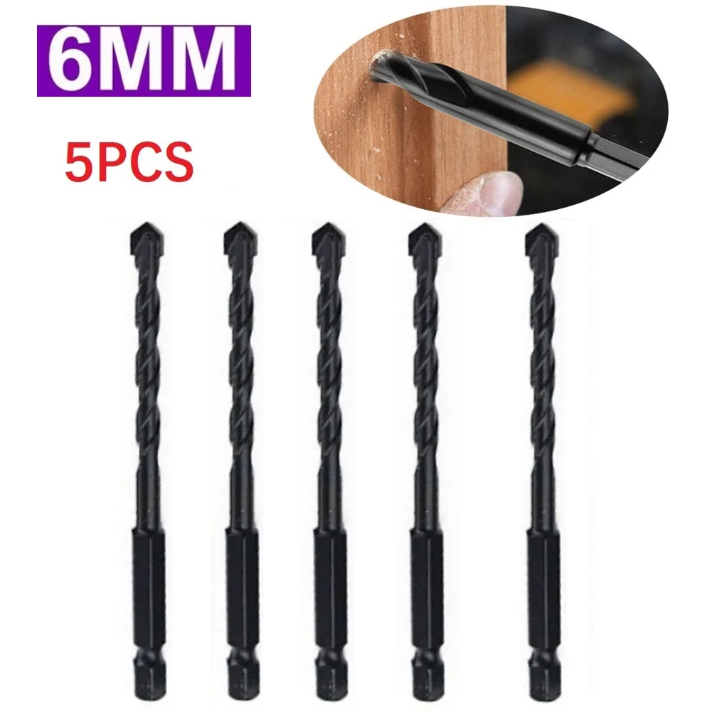

5pcs Multifunctional Triangle Drill Bit 6mm Hex Shank Tile Porcelain Drill Bit Ceramic Tile Concrete Brick Wood Glass Punching