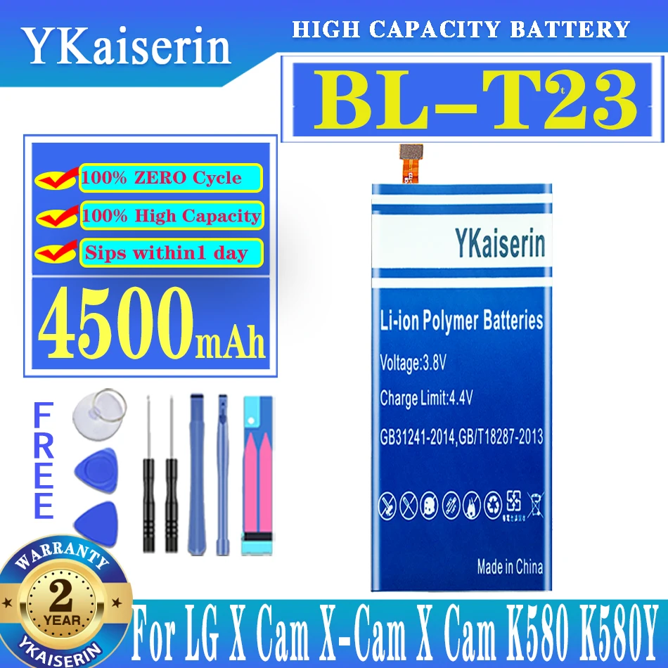 

YKaiserin 4500mAh BL-T23 Replacement Battery For LG X Cam X-Cam XCam K580 K580Y F690 K580DS BL T23 BLT23 Batteria + Free Tool