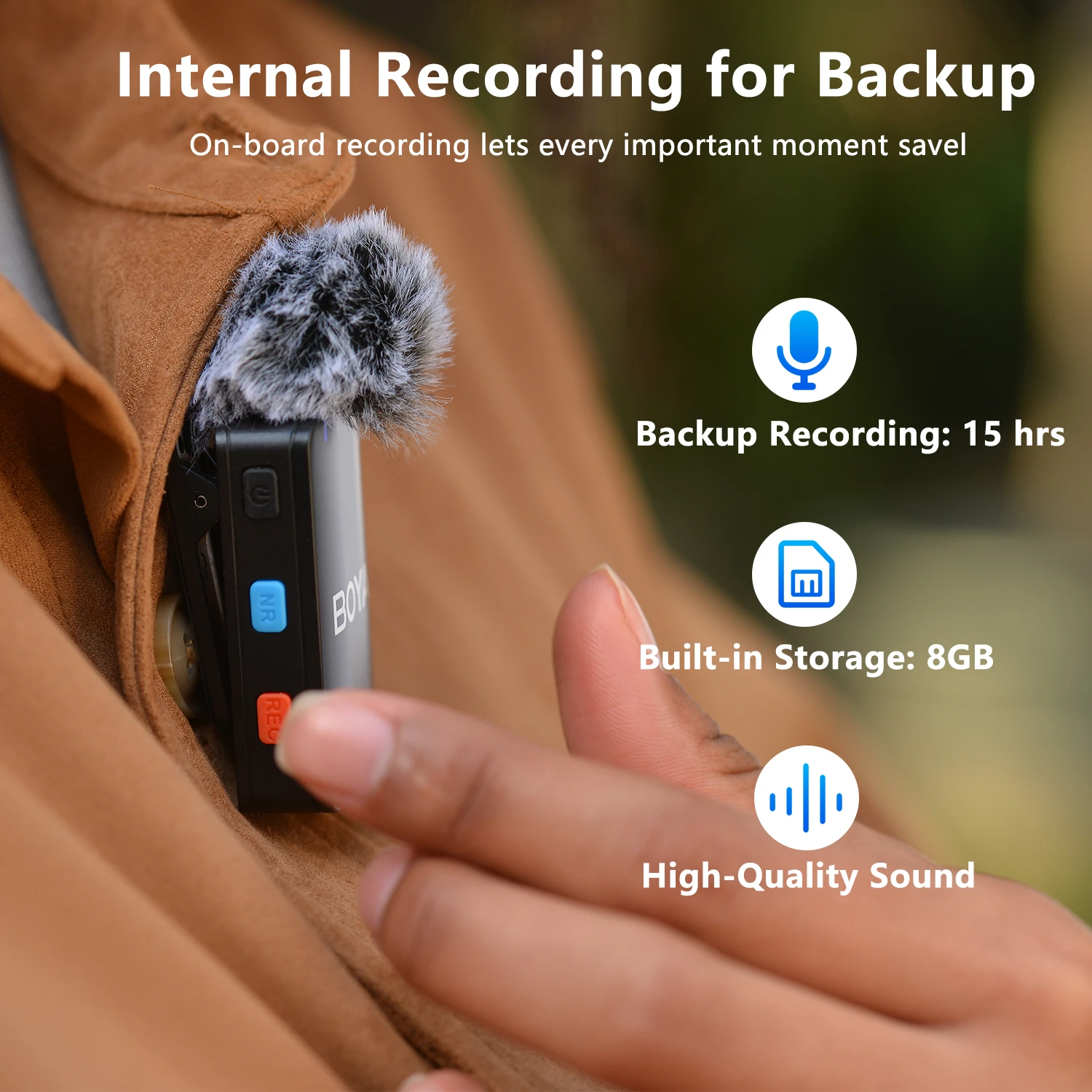 BOYA BOYAMIC-120 Беспроводной петличный микрофон со встроенной записью для iPhone Android USB-C