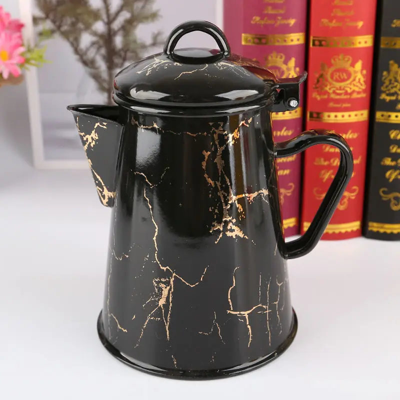 

New Enamel Pot 1.2L Teapot Kettle Coffee Pot Home Fashion Breakfast Teapot Juice Pot Simple Style Kitchen Supplies Boutique