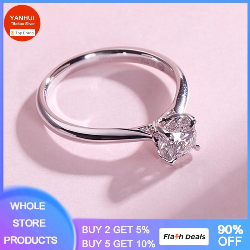

YANHUI Pure White Gold Color 2 Carat Zirconia Stone Engagement Wedding Band Gift Rings for Women Allergy Free Jewelry