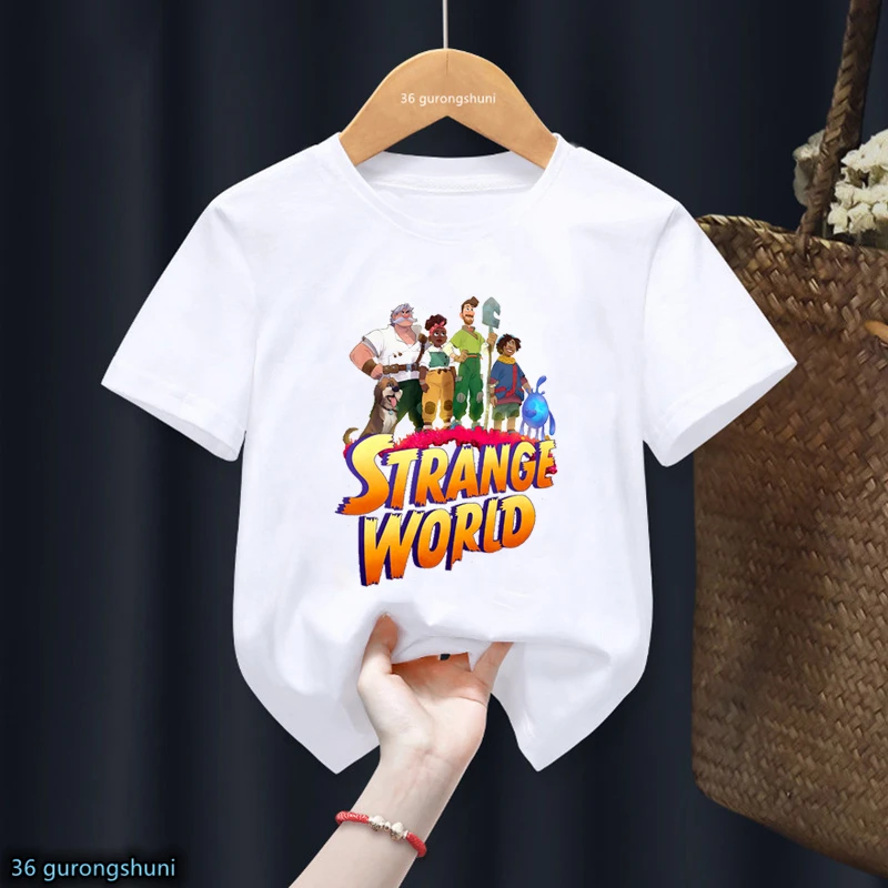 

New Movie Show Strange World T-Shirt Kawaii Pando Searcher Ethan Clade T Shirt Baby Boy Girls Gift Kids Clothes Short Sleeve Top