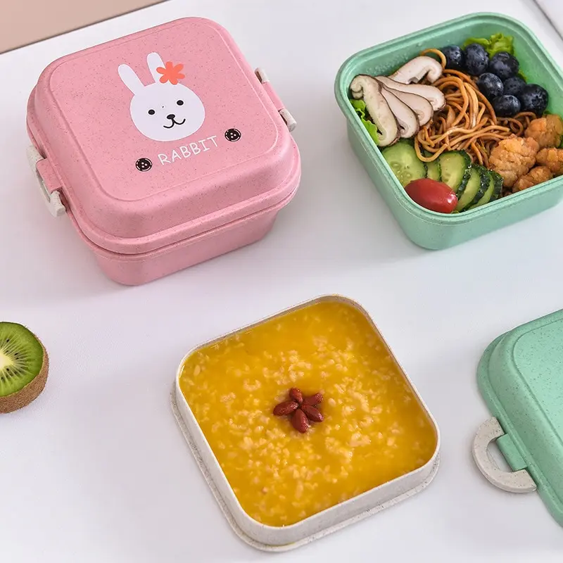 

Cute Animal Lunch Box Japanese Double-layer Round Mini Bento Box Children's Fruit Box Snack Box Microwave Kids Lunch Box