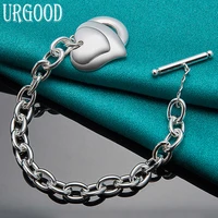 925 sterling silver double heart pendant chain bracelet for women men party engagement wedding fashion jewelry