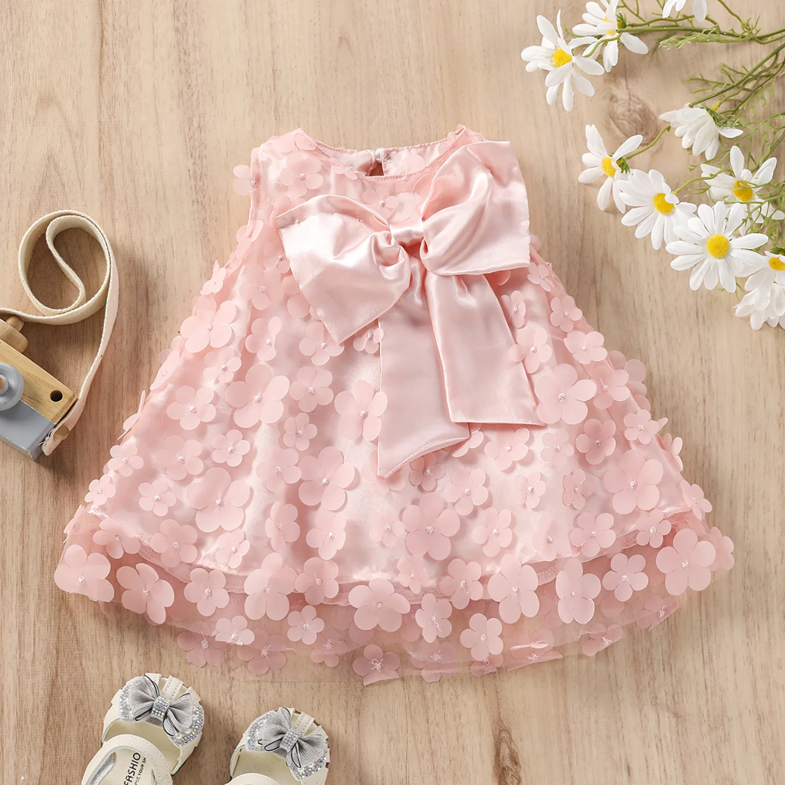 

Tulle Lace Flower Girl Dress Toddler Newborn Infant Baby Girls Dress Lace Pearl A-line Dress Bow Party Birthday Dresses Summer