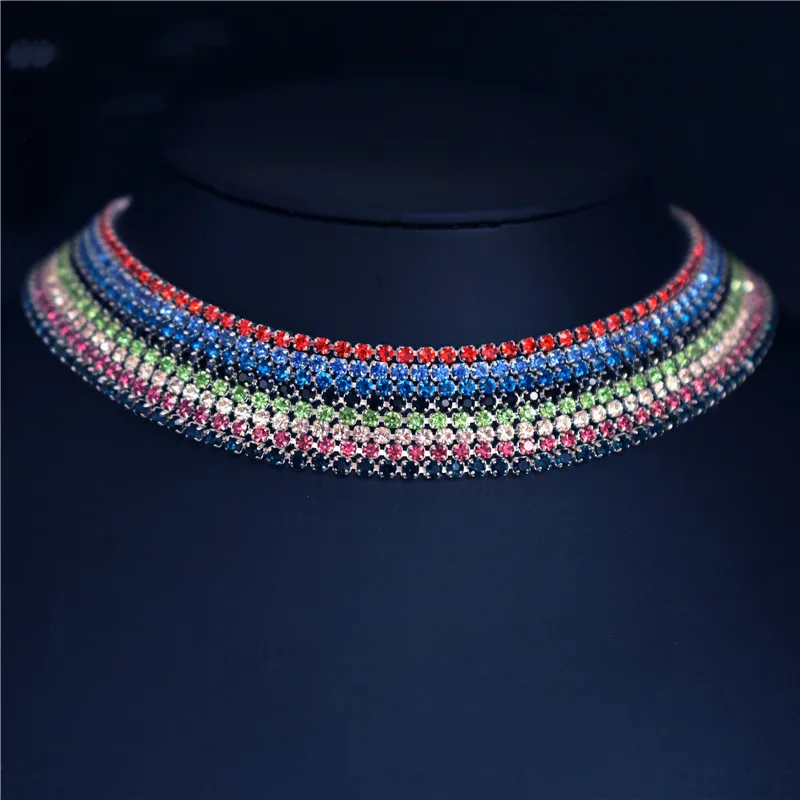 

1 шт. цветное яркое однорядное Ожерелье Стразы женское блестящее колье с бриллиантами однорядное ювелирное изделие