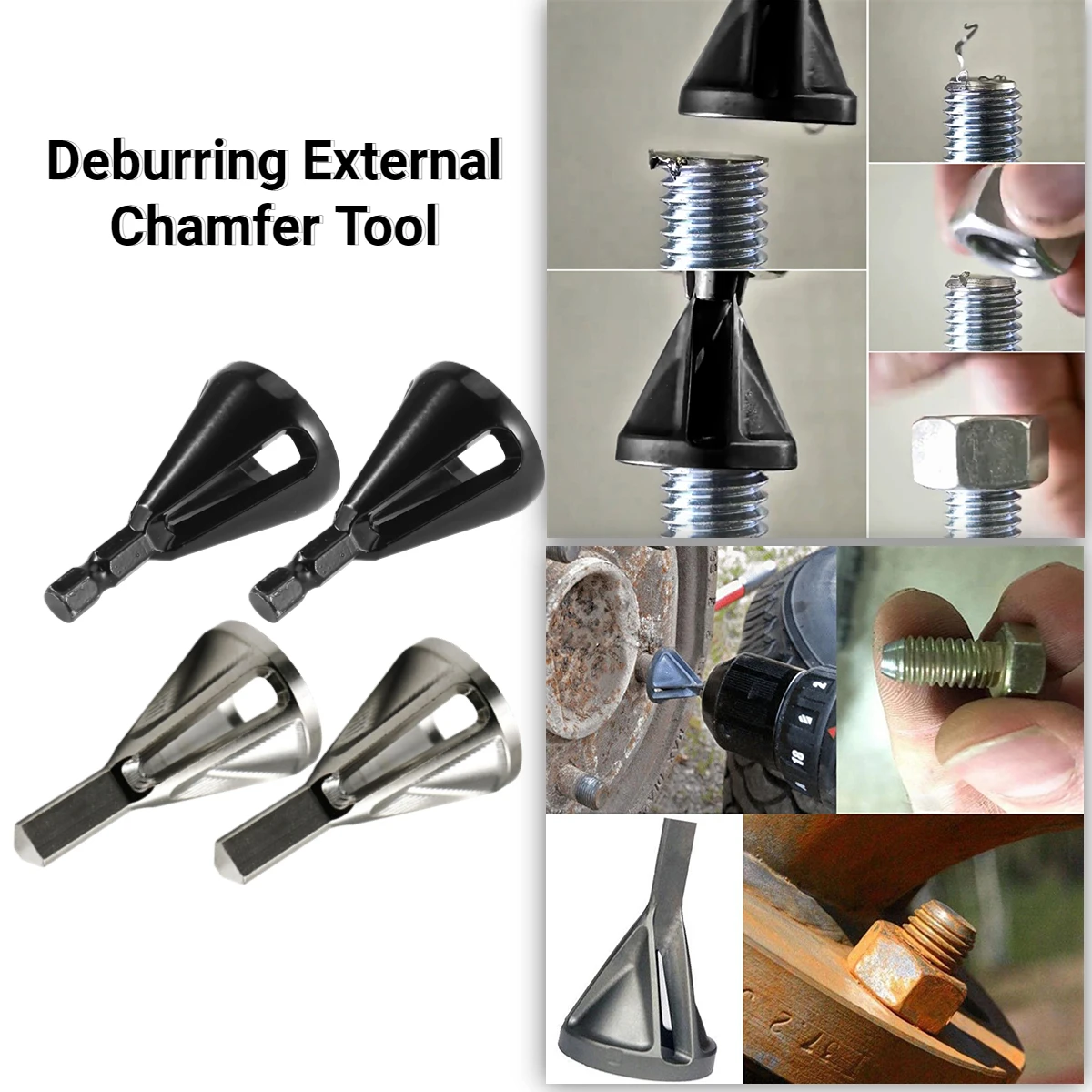 

1/2PCS Black/Sliver Stainless Steel Deburring External Chamfer Tool Bit Hardness Drill Bit Remove Burr Repairs Tools