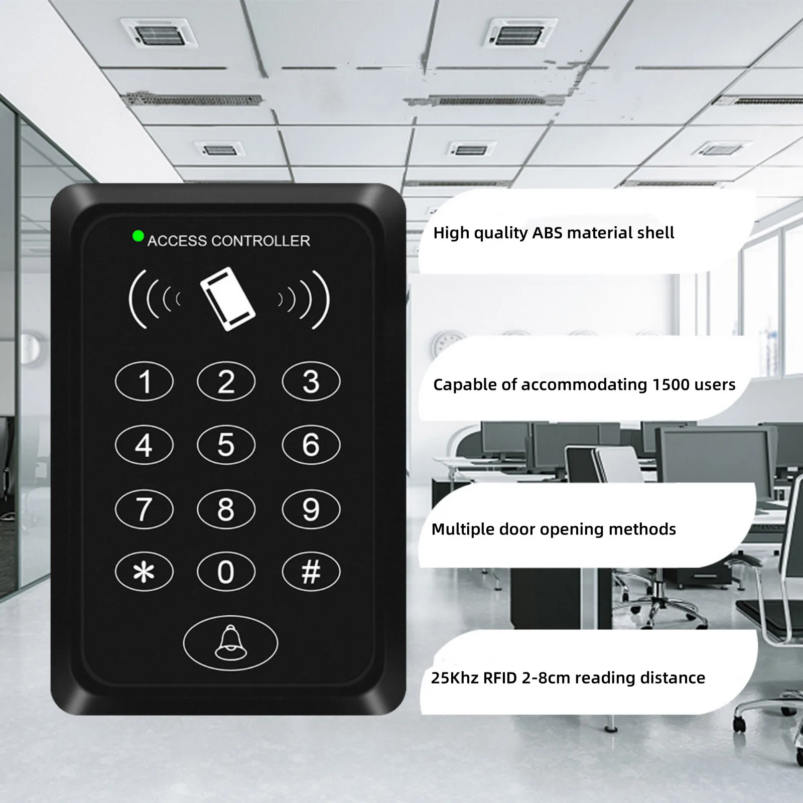 125 кГц RFID Клавиатура контроля доступа EM кардридер поддерживает 1500 пользователей