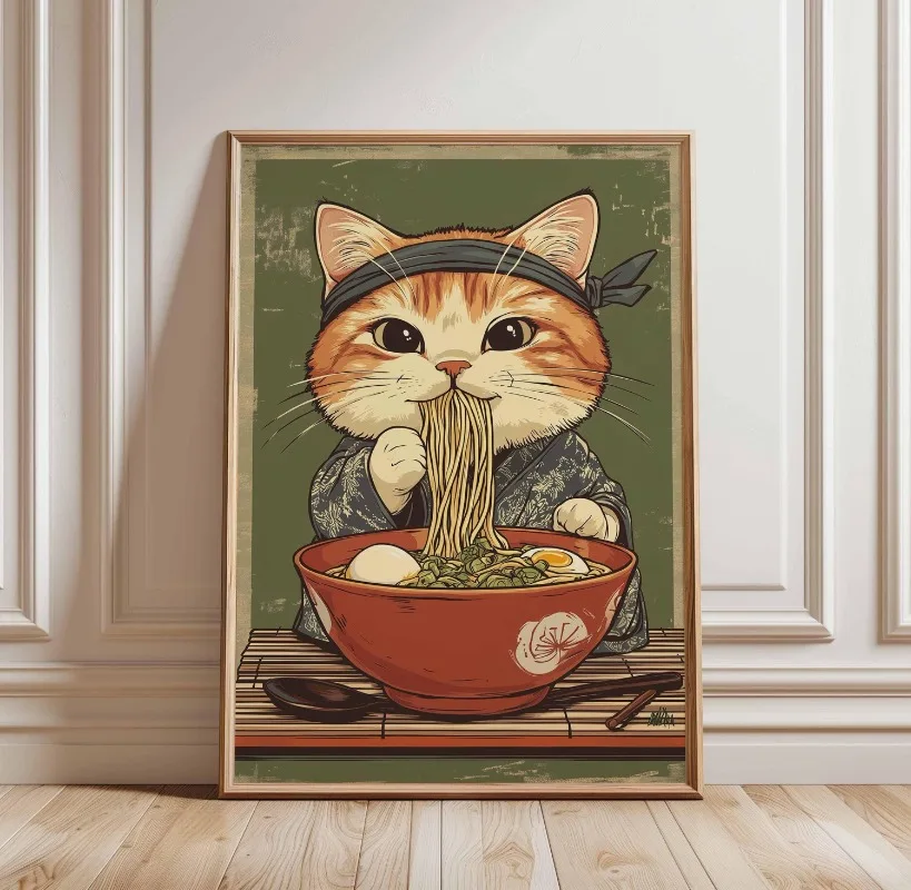 

Печать на холсте "Черный кот рамэн"