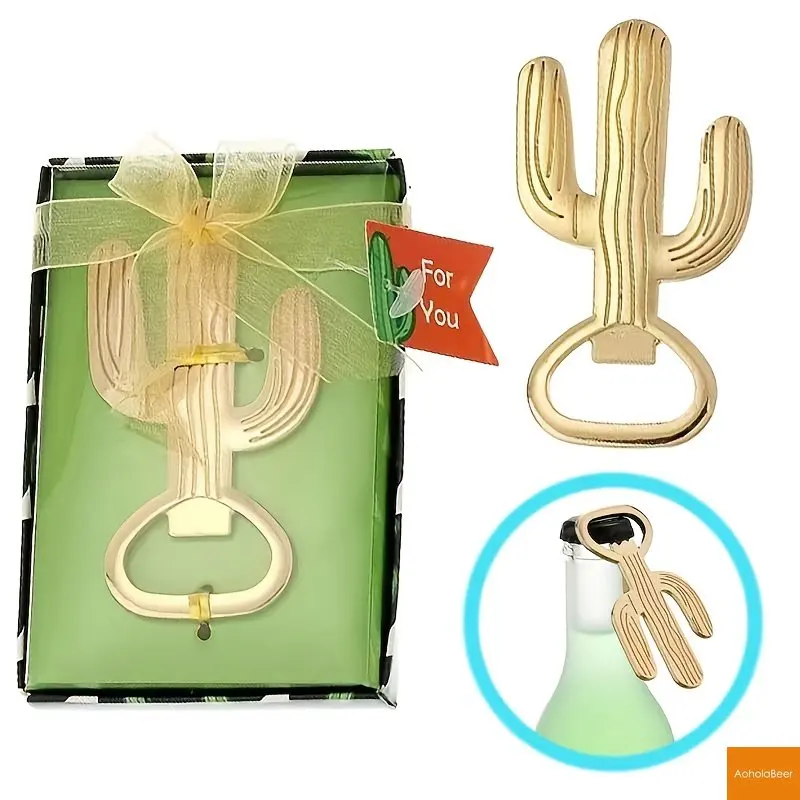

Christmas Gifts Cactus Shape Beer Bottle Opener Tools Gadgets Small Wedding Favors for Guests Gold Color Alloy Kitchen Openers