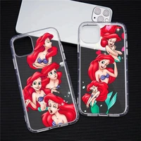 disney the little mermaid phone case transparent for iphone 13 12 11 pro max mini xs max 8 7 plus x se 2020 xr cover