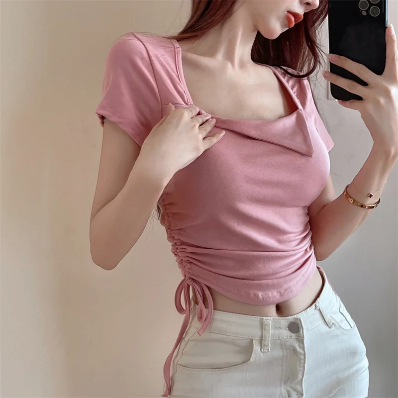 Розово-белый сексуальный милый Рисунок стринги с коротким рукавом |