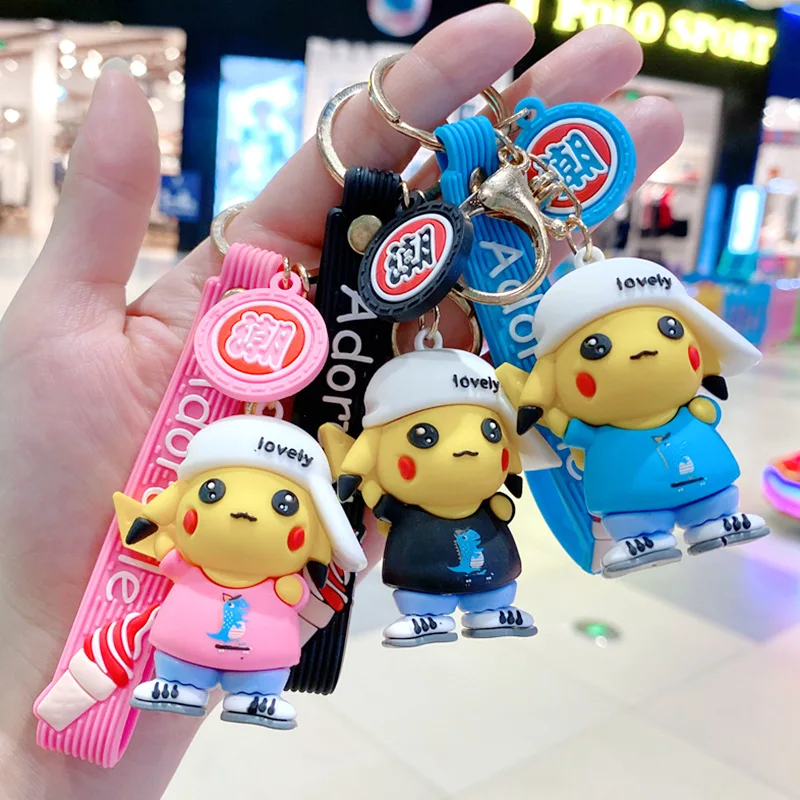 

Baseball Cap Pikachu Keychain Pendant Creative Pokemon Couple Key Chain Schoolbag Pendant