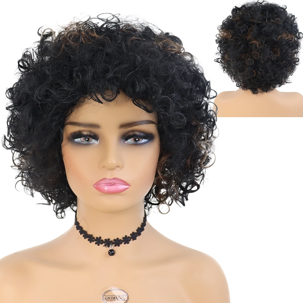 

GNIMEGIL Synthetic Hair Afro Kinky Curly Wig Natural Black Women Wigs Fluffy Colly Highlight Hair High Quality Heat Resistant Wi
