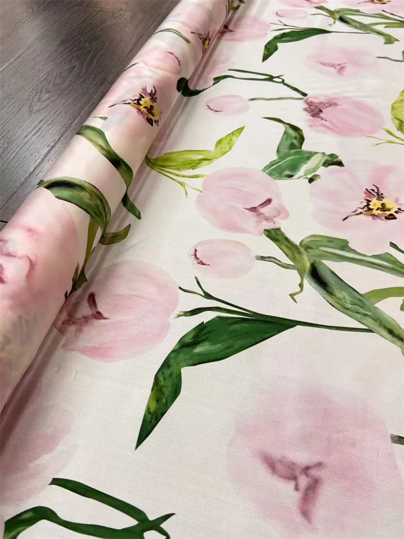 

Европейский и американский знаменитый принт в виде лилии Диагональ высота платья тутового шелкопряда одежда швейная ручная ткань