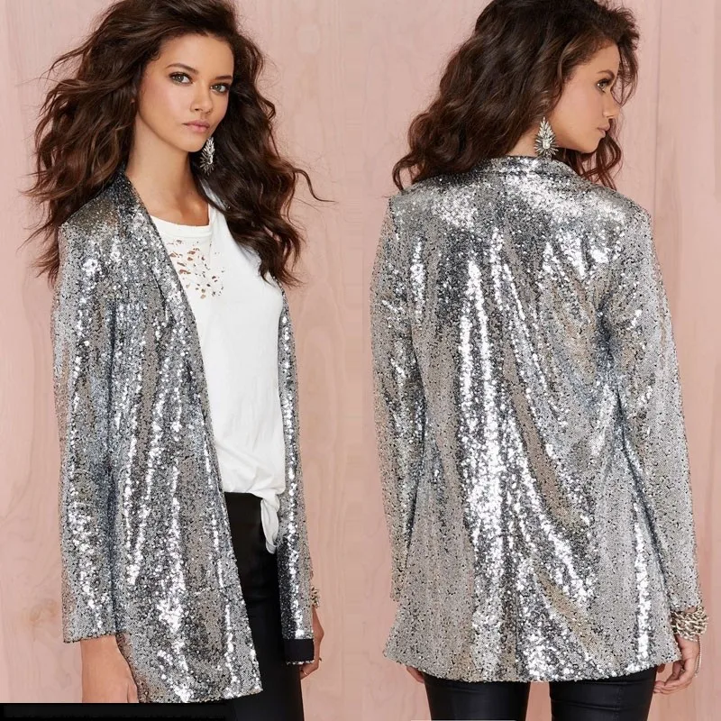 2023 new in Women Sequin Blazers Jacket Gold Bling Silver Black Long Sleeve Elegant Coat Night Club Glitter Shiny Punk Outwear