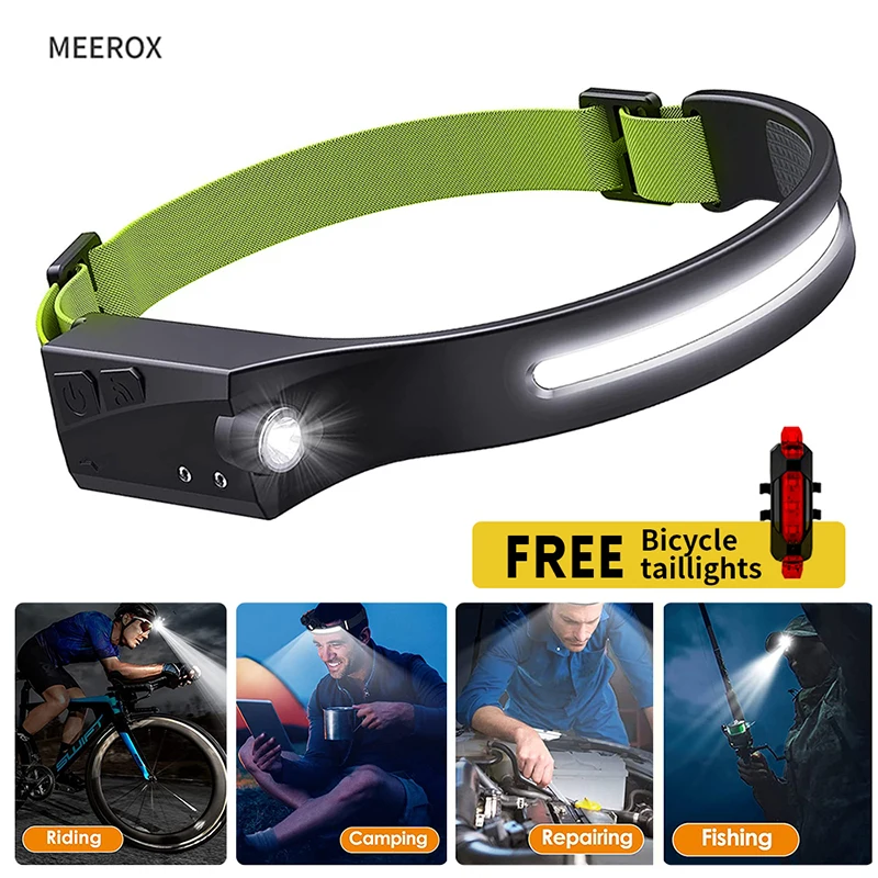 

LED Head Lamp with 230°Wide Beam Headlight with Motion Sensor Bright 5 Modes Lightweight Sweat Proof Head Flashlight for Fishing