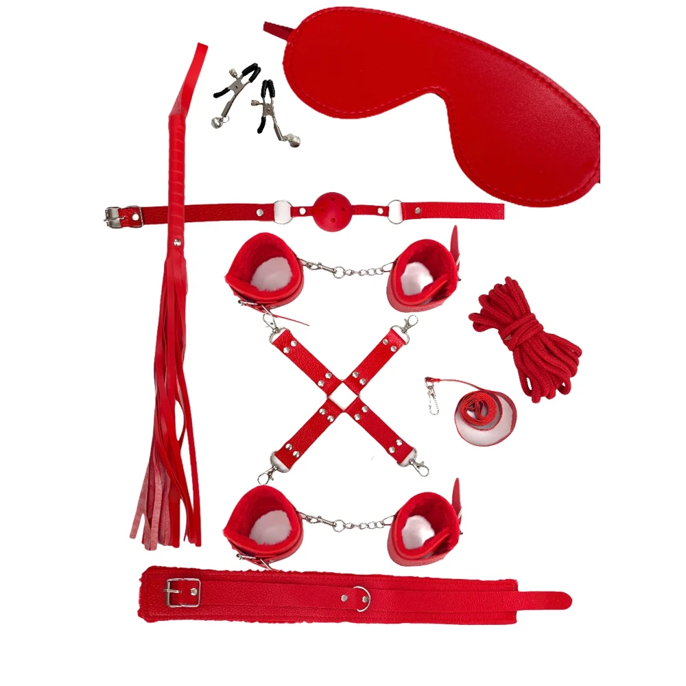 Набор БДСМ для взрослых 11 предметов, набор для любовных игр, игрушки для взрослых, красный комплект