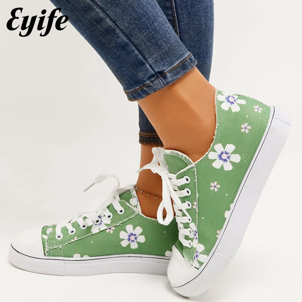 

Floral Canvas Shoes Women 2023 All Season Daily Ladies Comfy Lace Up Casual Sneakers 35-43 Large-Sized Walking Sport Flats