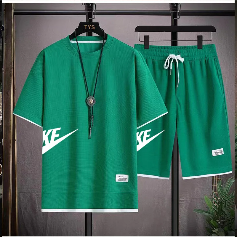 2023 Men's Two-piece Sportswear Short-sleeved Casual T-shirt and Pants Summer Sports Fitness Jogging Breathable Men's Suit