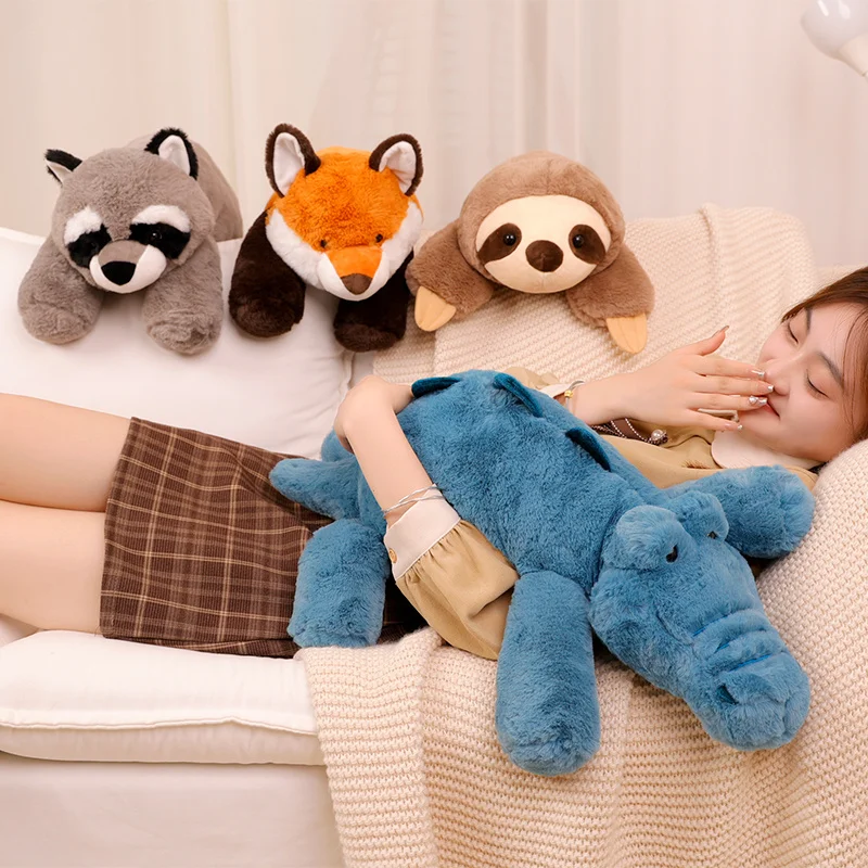 

1pc 45/60/70CM Lovely Stuffed Soft Fox Raccoon Sloth Crocodile Peluche Toys Cute Lying Animal Pillow Appease Dolls for Children