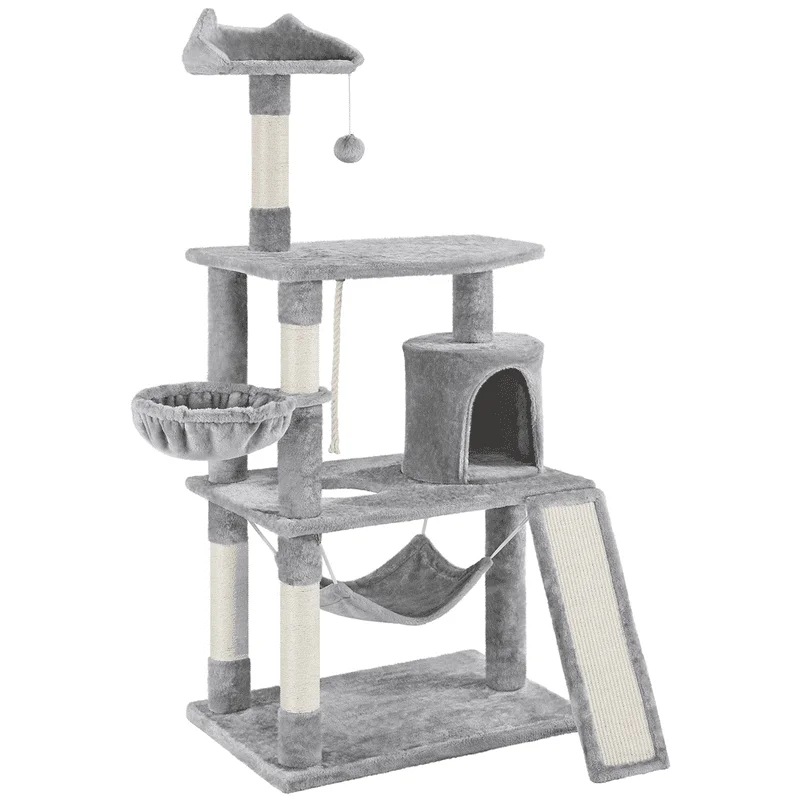 

61" Cat Tree with Condo and Scratching Post Tower, Light Gray