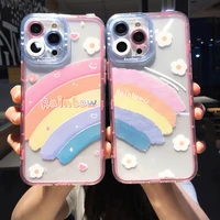 cute colorful rainbow transparent phone case for iphone 13 pro max 12 11 x xs xr 7 8 plus se 2020 flowers soft shockproof cover