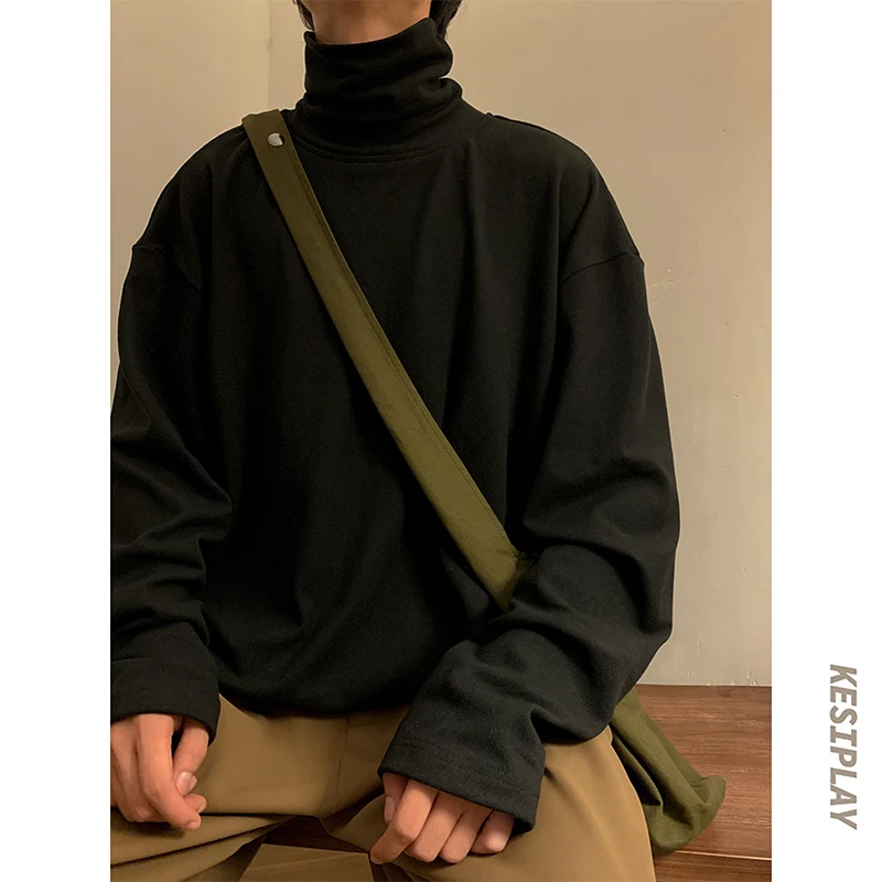 Зимняя бархатная футболка Мужская теплая модная повседневная с высоким воротом