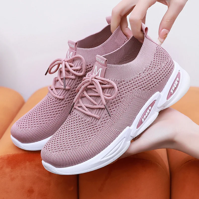 New Women Shoes Knitting Sock Sneakers Women Summer Slip On Flat Shoes Fashion Women Loafers Flats Walking Air Mesh Casual Shoes
