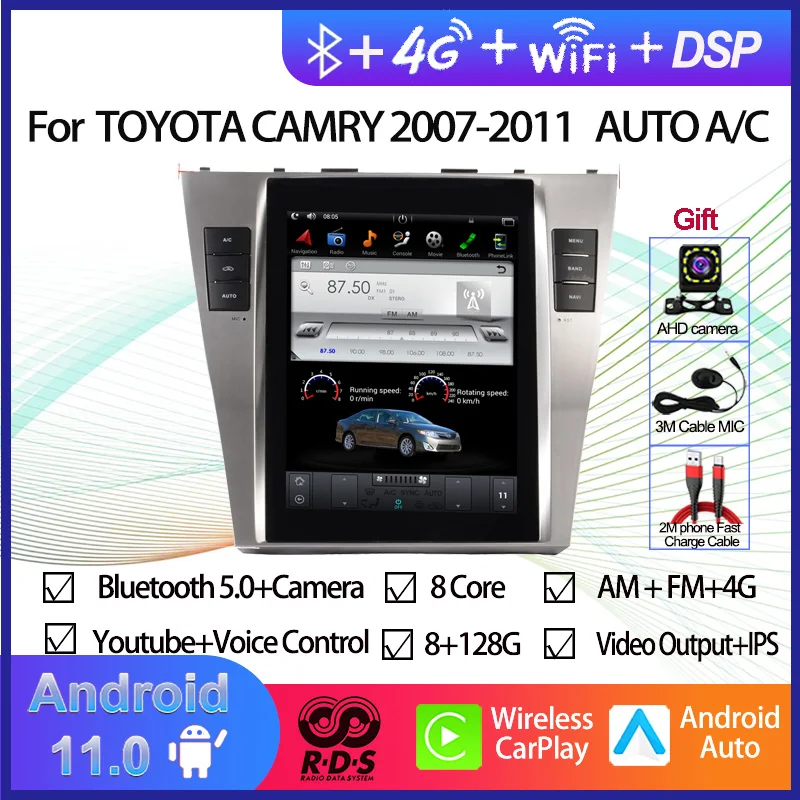

10.4 inch Tesla Style Screen Android 11.0 Car GPS Navigation For TOYOTA CAMRY 2007-2011 Auto Radio Stereo Multimedia Player