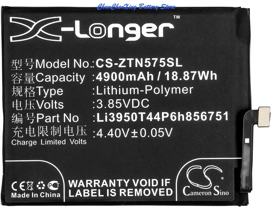 

Cameron Sino 4900mAh Battery Li3950T44P6h856751 for ZTE/Nubia Nubia N2, Nubia N2 Dual SIM, Nubia N2 Dual SIM TD-LTE, NX575J