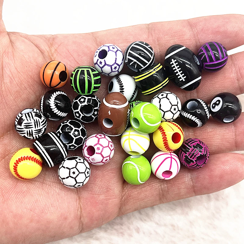 

Fashion Sport Rugby Tennis Basketball Football Volleyball Beads Spacer Acrylic Beads for Jewelry Making DIY Handmade Bracelet