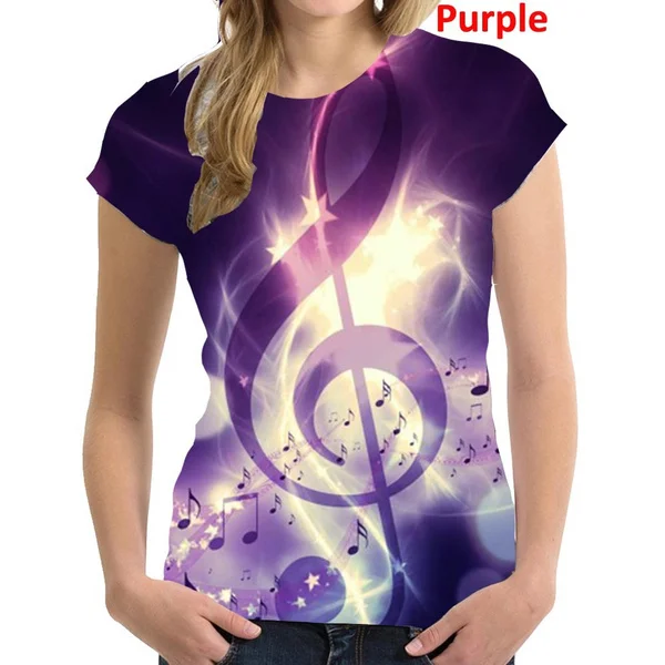 

Women T-shirt Fashion 3d Print Music Note Designed Summer T Shirt Tops Tees