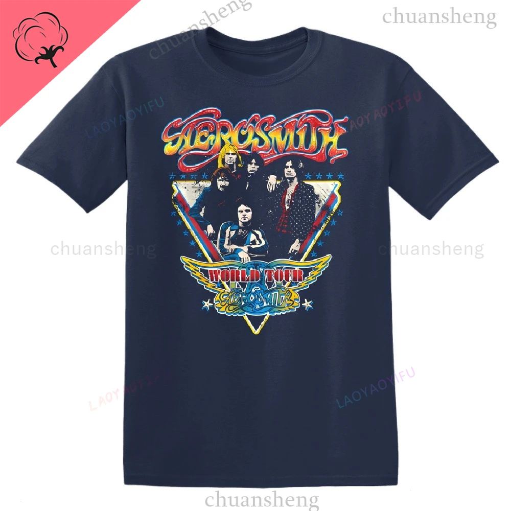Фото Футболки Aerosmith «World Tour» Классические футболки рок-группы унисекс из плотного хлопка с короткими рукавами Топы из чистого хлопка Одежда Y2k №3