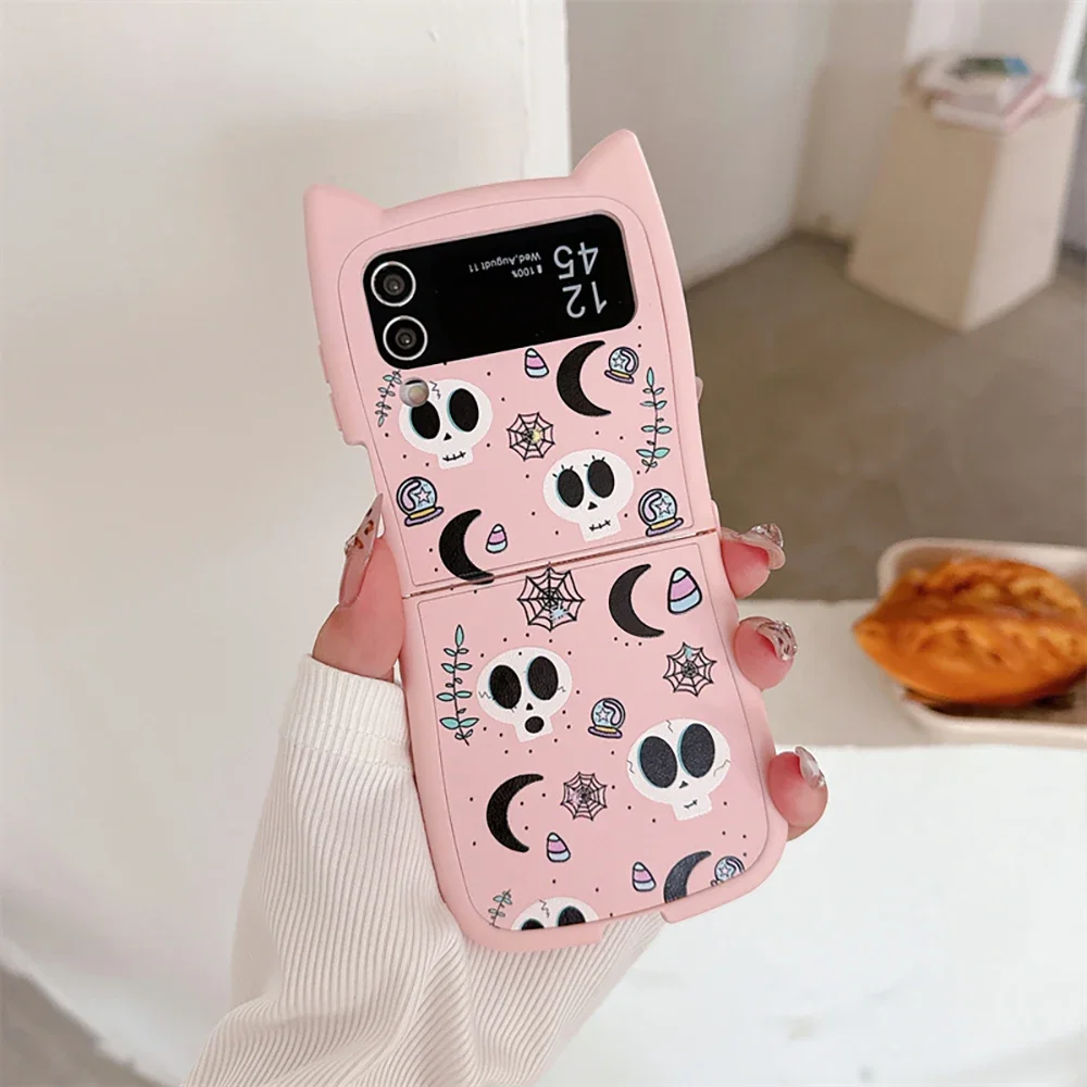 Розовый череп плюшевый призрак со шнурком чехол для телефона с 3D ушками и котом