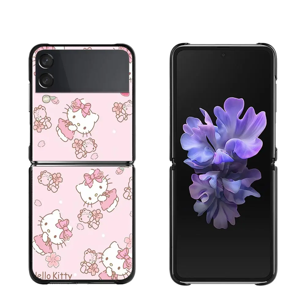 Розовый Стильный чехол с цветочным рисунком Hello Kitty для Samsung Galaxy Z флип-чехол