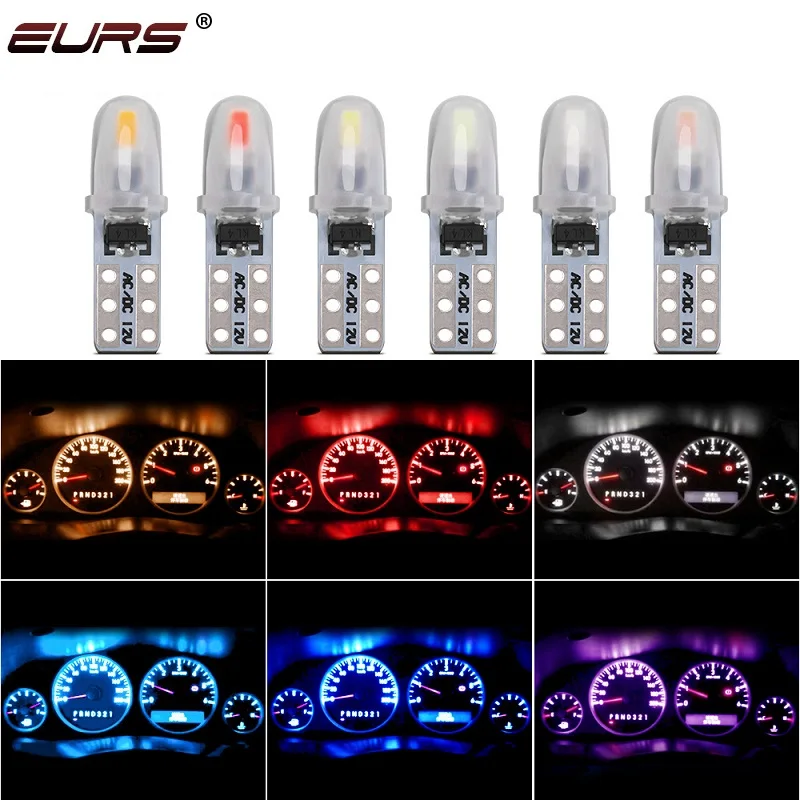

Светодиодная лампа EURS T5 W3W W1.2W для салона автомобиля, индикатор подогрева приборной панели, клиновидный индикатор для автомобильного прибора T5 3014 2smd 12 В, 10 шт.