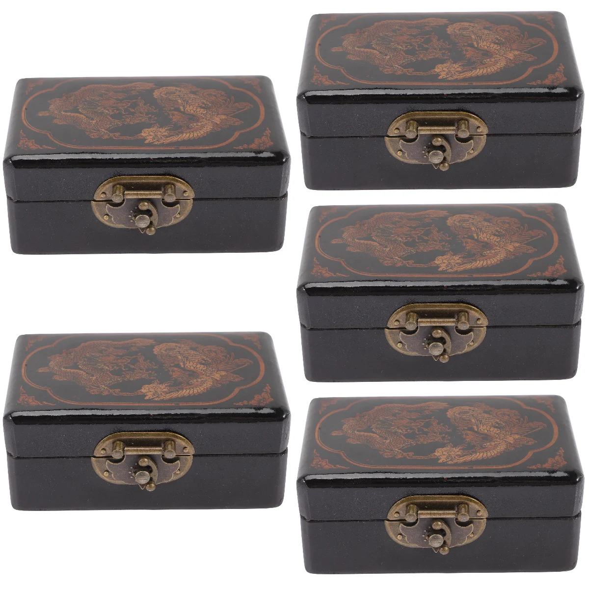 

5pcs Wooden Storage Box Jewelry Organizer Treasure Box Multifunctional Box with Lock