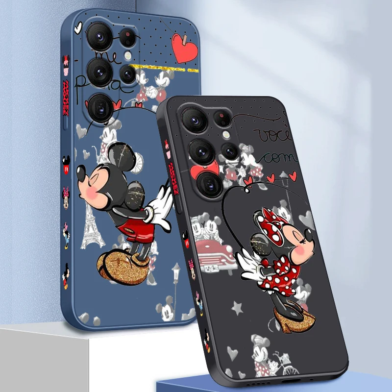 

Couple Cute Art Mickey Minnie Liquid Left Rope For Samsung Galaxy S23 S22 S21 S20 FE S10 Ultra Plus Lite 5G Cover Phone Case