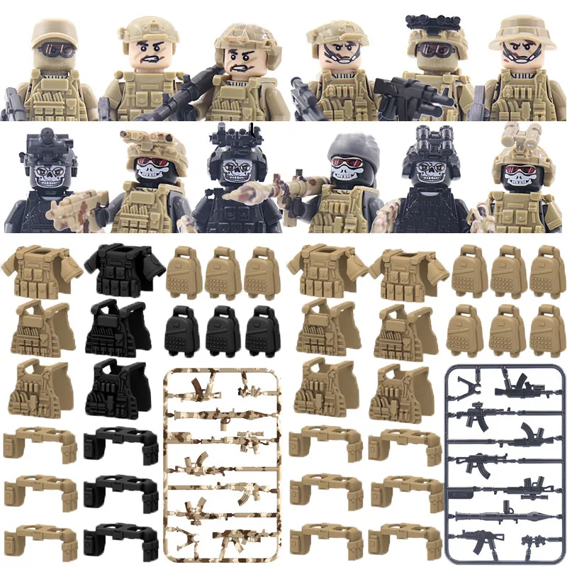 Ghost Special Forces Building Blocks Modern Camouflage Soldier Figures Vest Backpack Tactical Belt Weapon Guns Bricks Toys C374